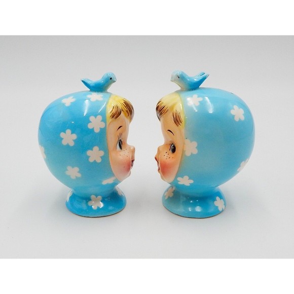 Napco Miss Cutie Pie Blue Salt & Pepper Shakers #43510/BL Vintage - Picture 4 of 14